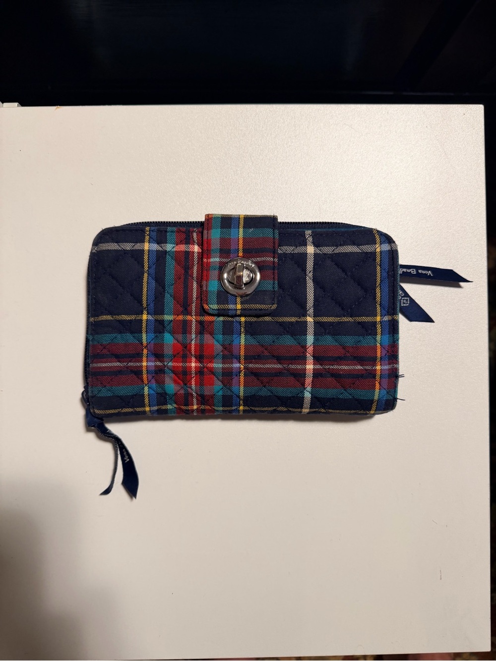 Vera Bradley Quilted Plaid Zip Wallet with Turn-Lock Tab - Navy Multi